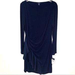 Chaps Navy Blue Long Sleeve Dress with Ruffle Size L